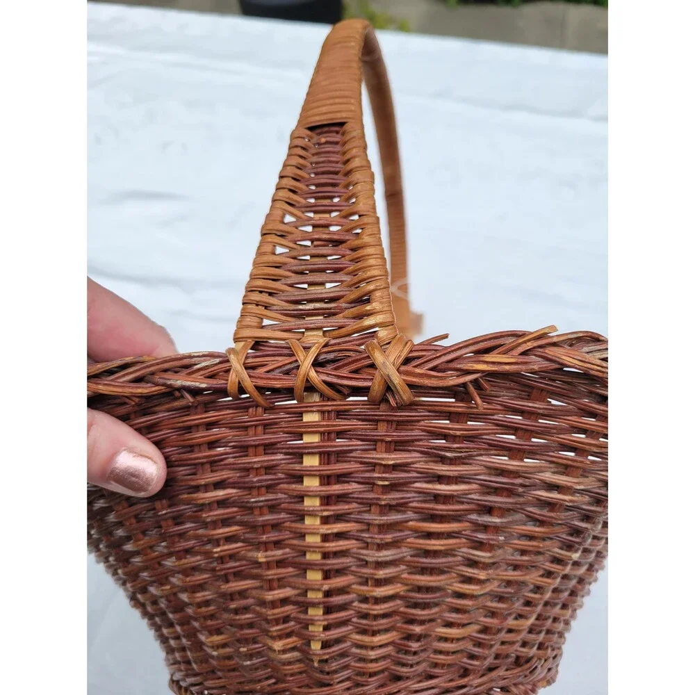 Vintage Forager Harvest Basket Woven Wicker Rich Brown